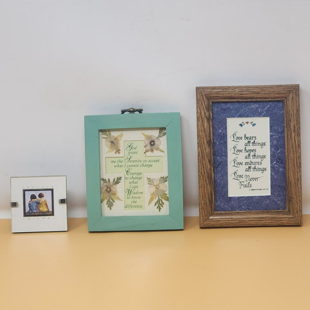 Lot of3Picture Frames God Grant Me Serenity Love Bears All Things Forever Friend